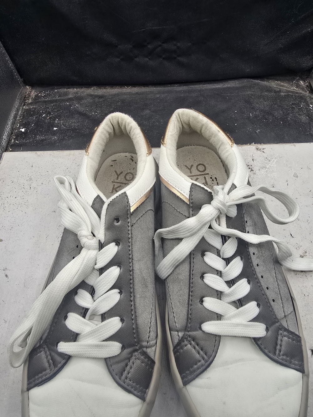 Yoki Gray and White Women's Casual Sneakers with Metallic Accent